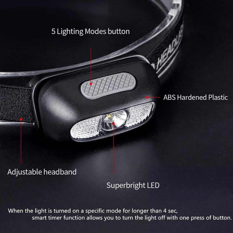 COSMOING Rechargeable Headlamp, 500 Lumen Ultra Bright Head Lamp 5 Lighting Modes with Red Light,IPX4 Waterproof Adjustable Strap Headlamp Flashlight for Adult Emergency, Running, Camping, Cycling - Image 3